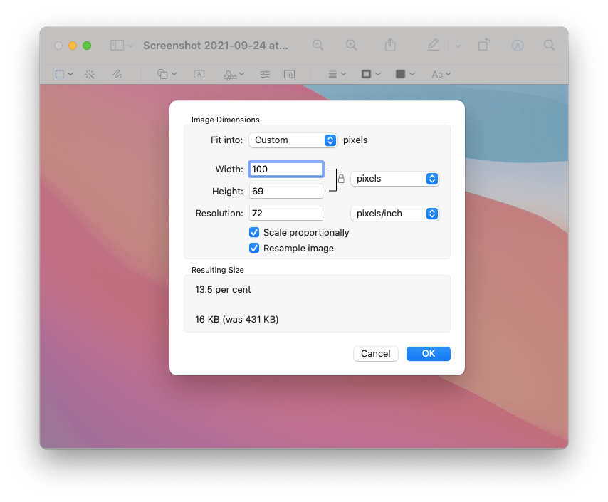 macos Change width of image and adjust height automatically with