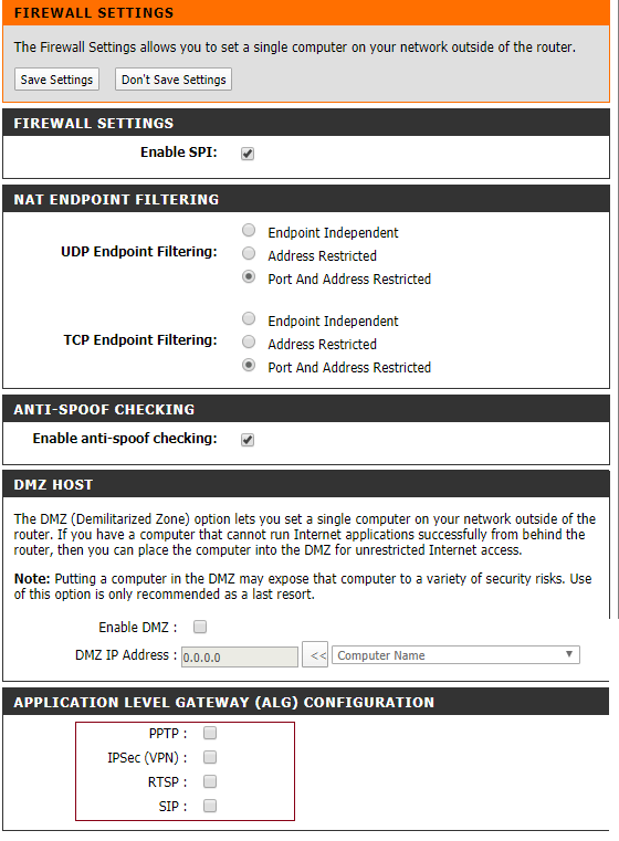 networking For better security, should I enable or disable these ALG firewall options Router