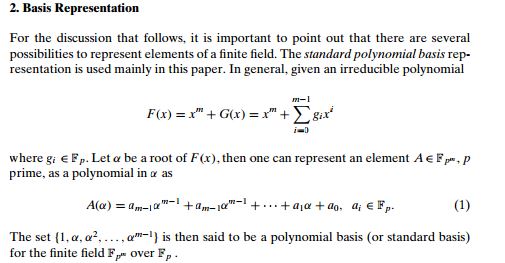 Polynomial basis representation of elements of a finite field