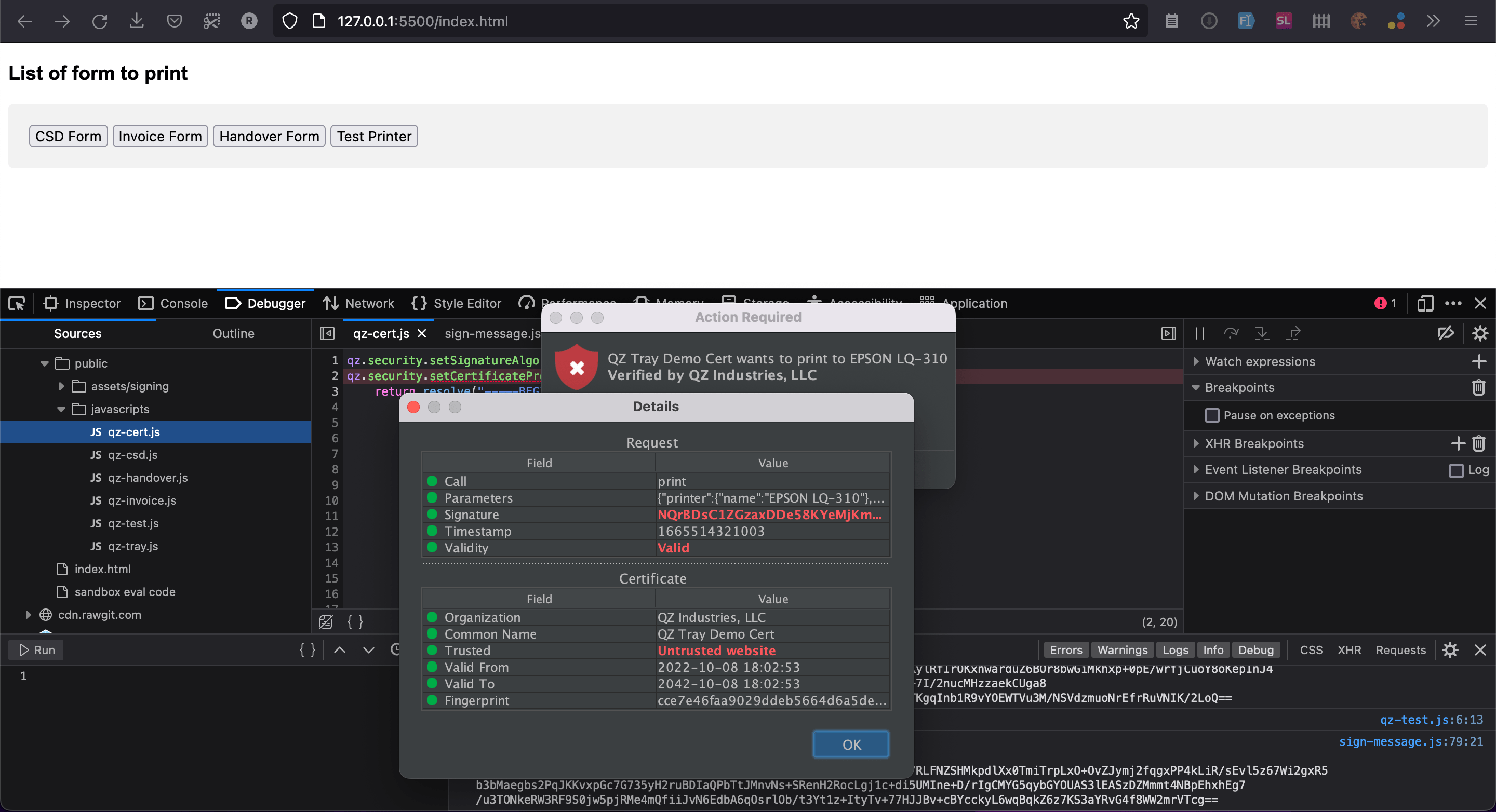 javascript TypeError qz.security.setCertificatePromise(...) is