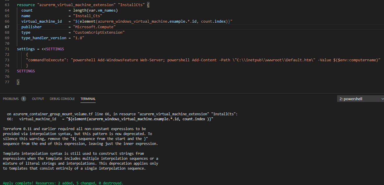 terraform azurerm_virtual_machine_extension on azurerm_windows