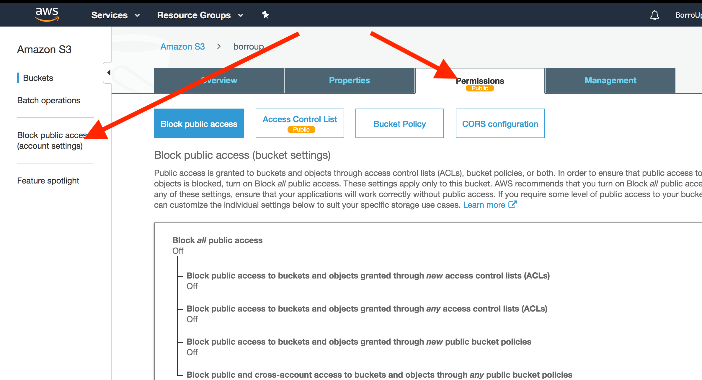ruby on rails AWS S3 Bucket AWS You can't grant public access