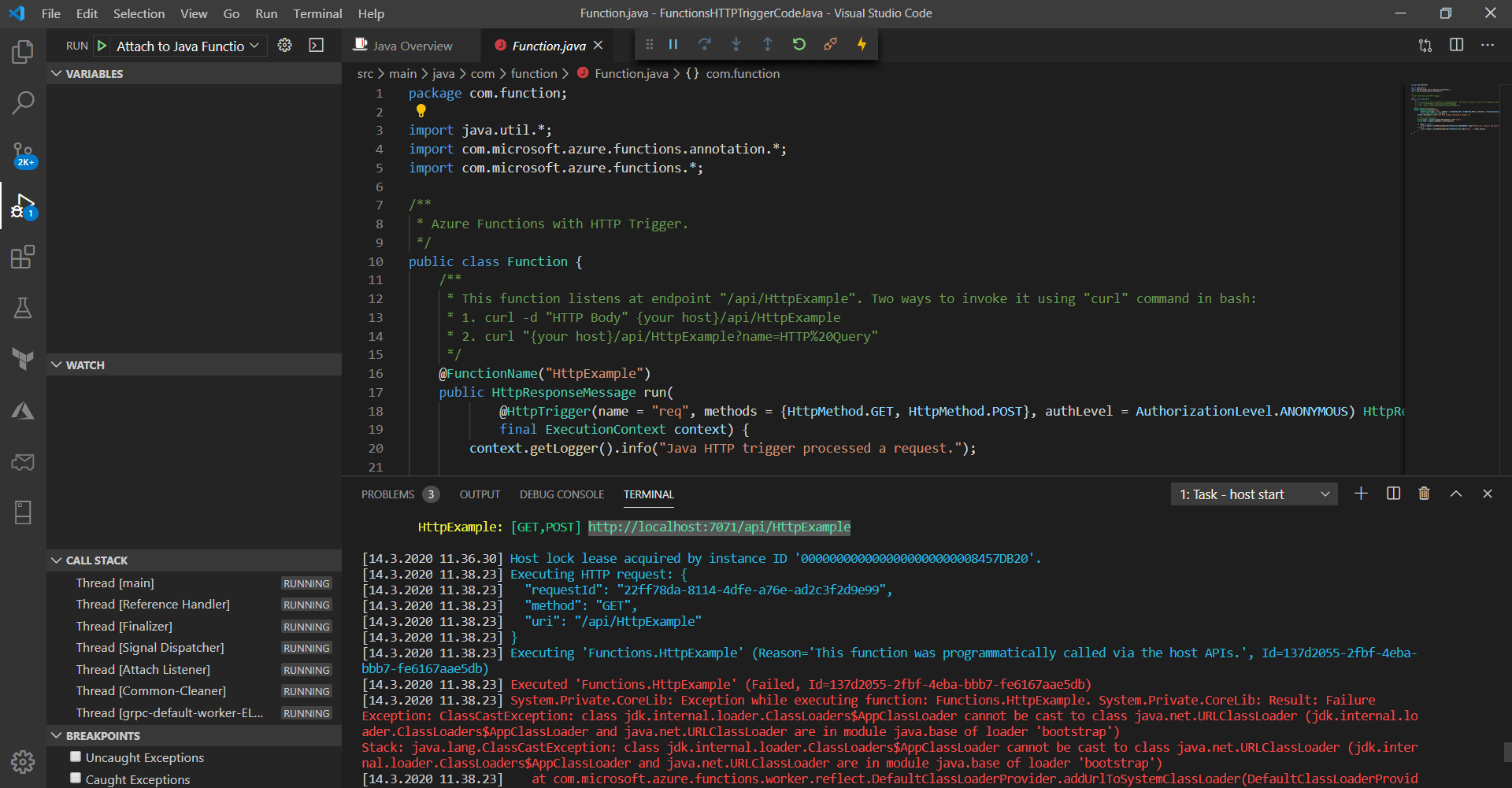 Java based Azure Function Exception ClassCastException class jdk