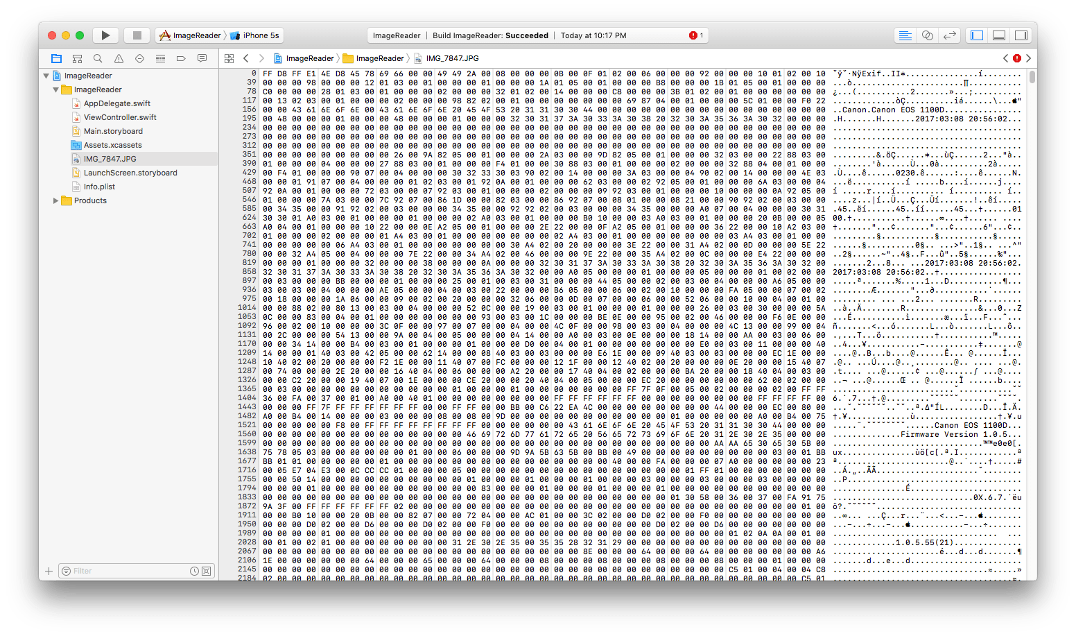 swift iOS JPG "open as" hex in Xcode Stack Overflow