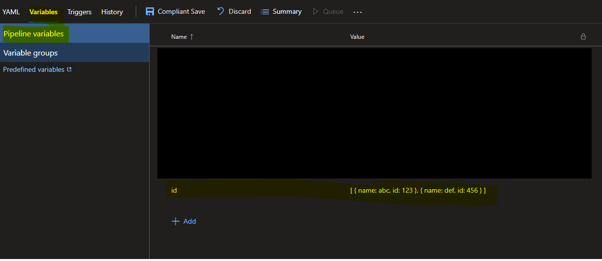 azure devops add a pipeline variable of array type In ADO pipeline