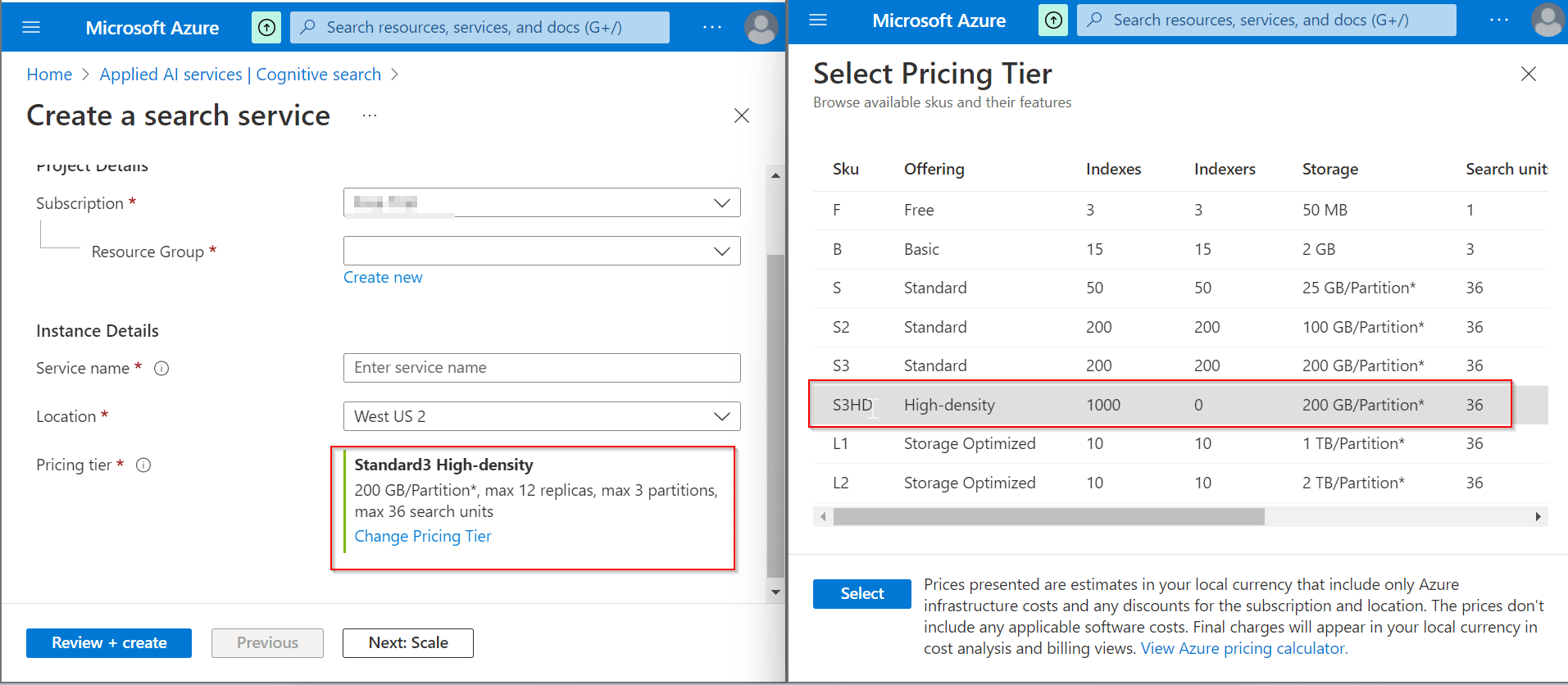 Unable to create Azure search service through terraform and AZ CLI with
