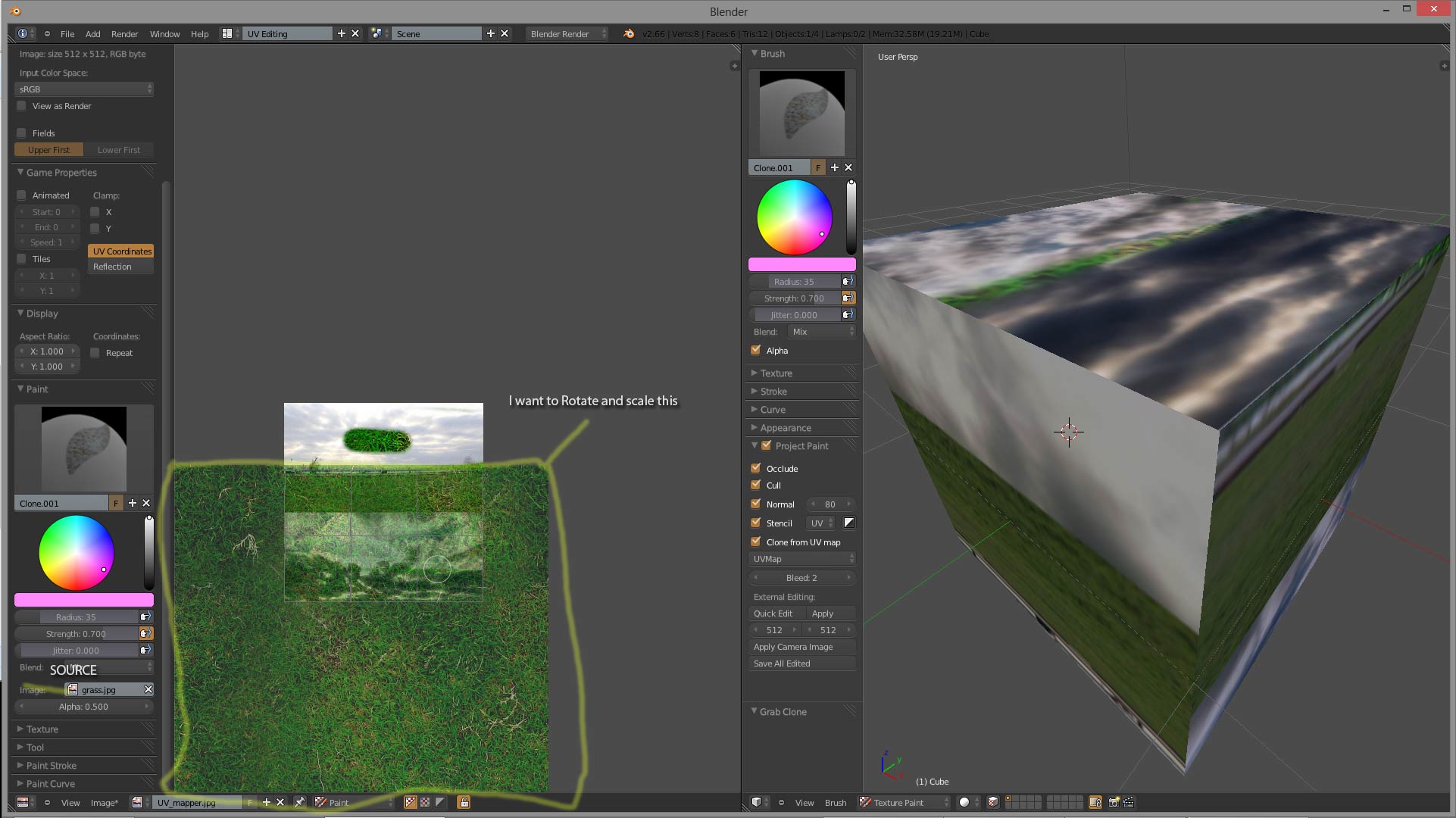 texturing Is it possible to scale and rotate the 'image for clone
