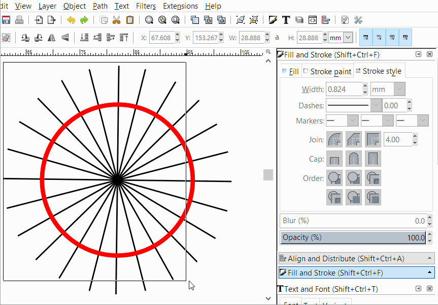 Inkscape How to cut lines across an arc?