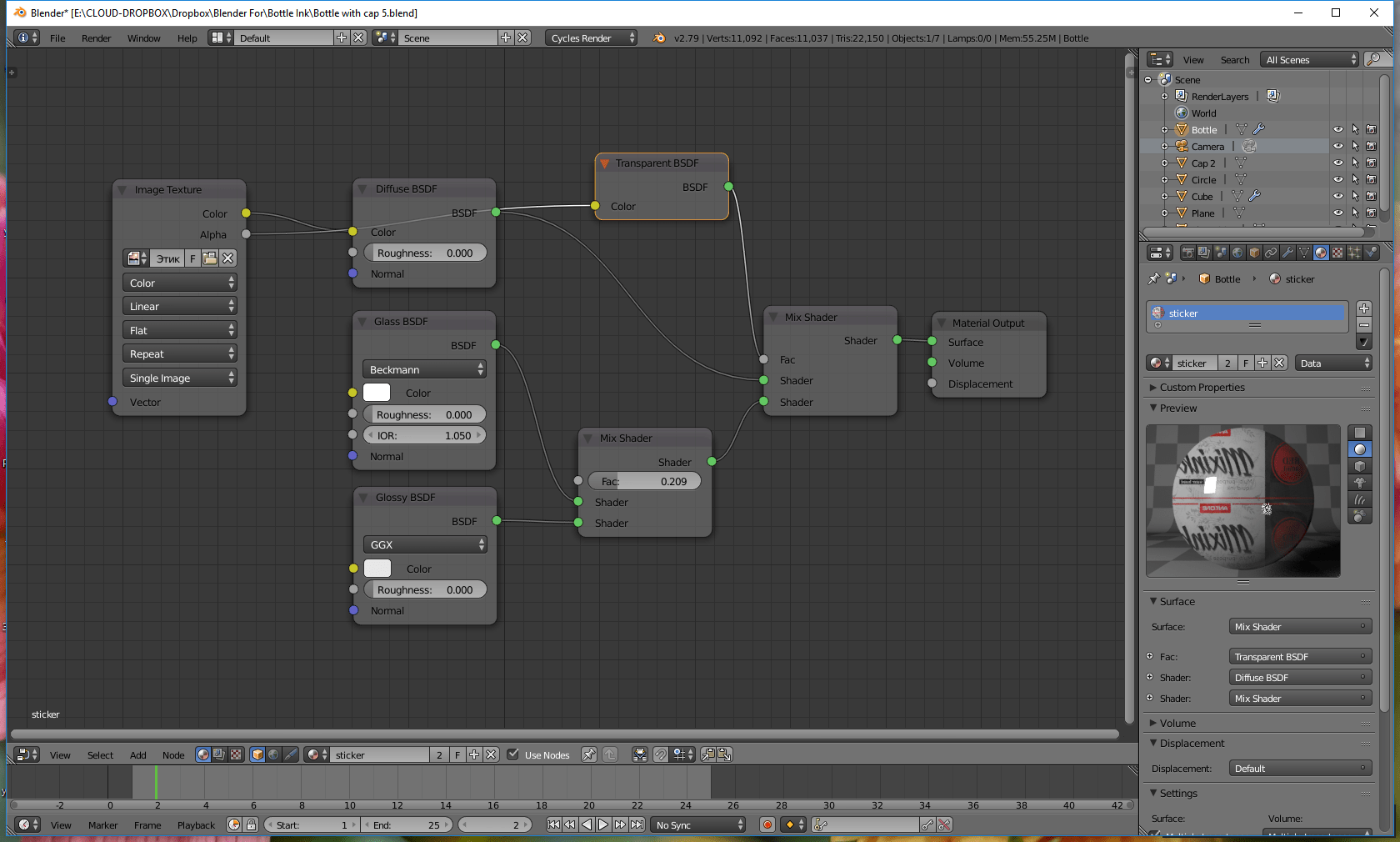texturing How to mix glass, glossy and diffuse (sticker on glass jar