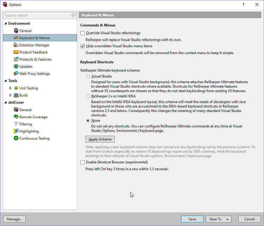 How do I reenable the "Navigate" option in Visual Studio 2017 after installing ReSharper