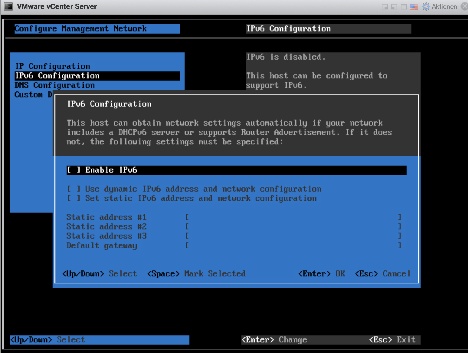 vCenter network setup