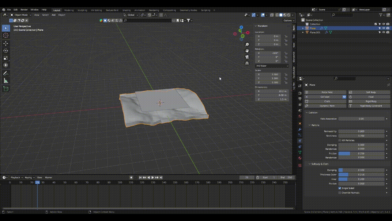 Cloth flies away shortly after colliding with somthing Blender Stack