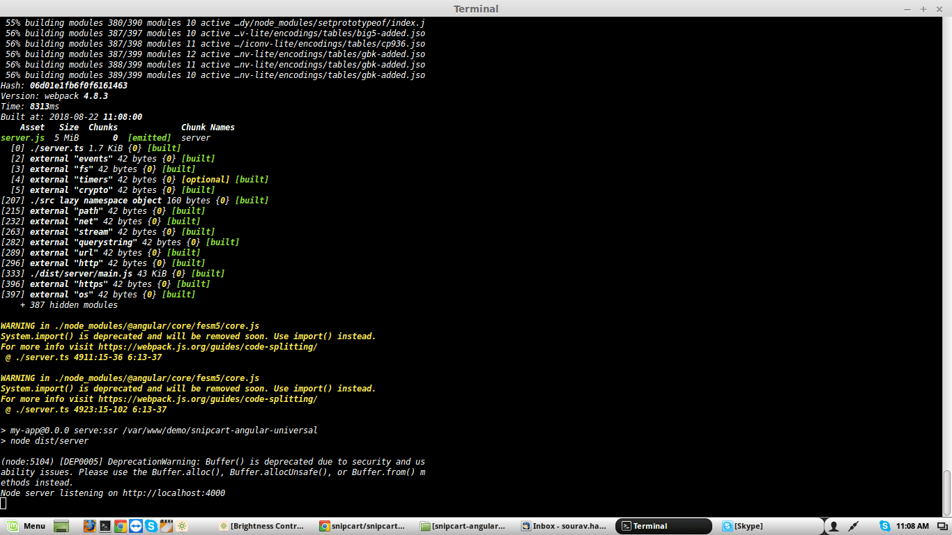 angular DeprecationWarning Buffer() is deprecated due to security