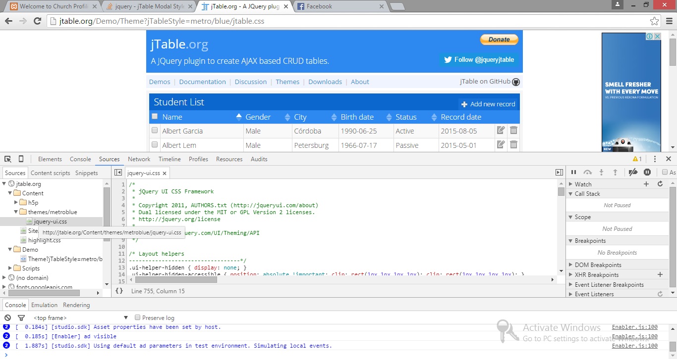 jquery jTable Modal Style Stack Overflow