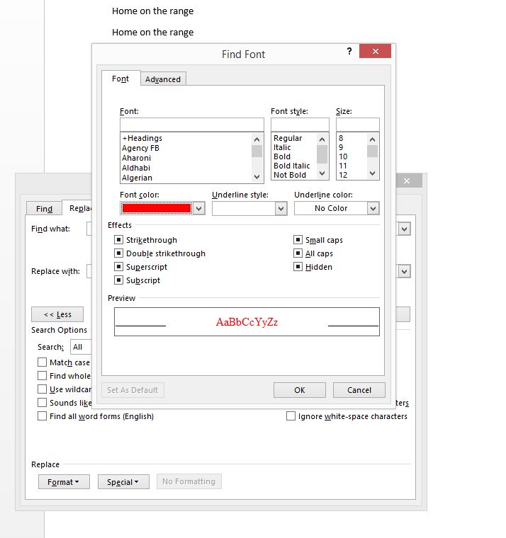 Select function in word