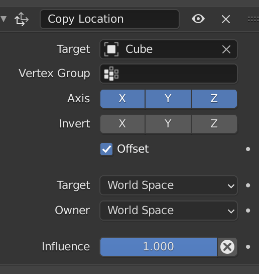 constraints Blender copy the location of an object depending on where