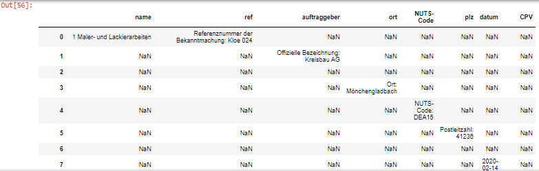 python how to delete nan in df from row without losing the whole row