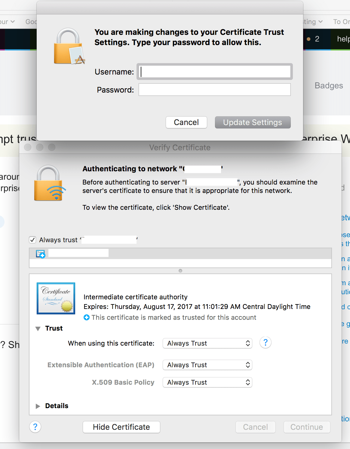 keychain Why does OS X repeatedly prompt for certificate