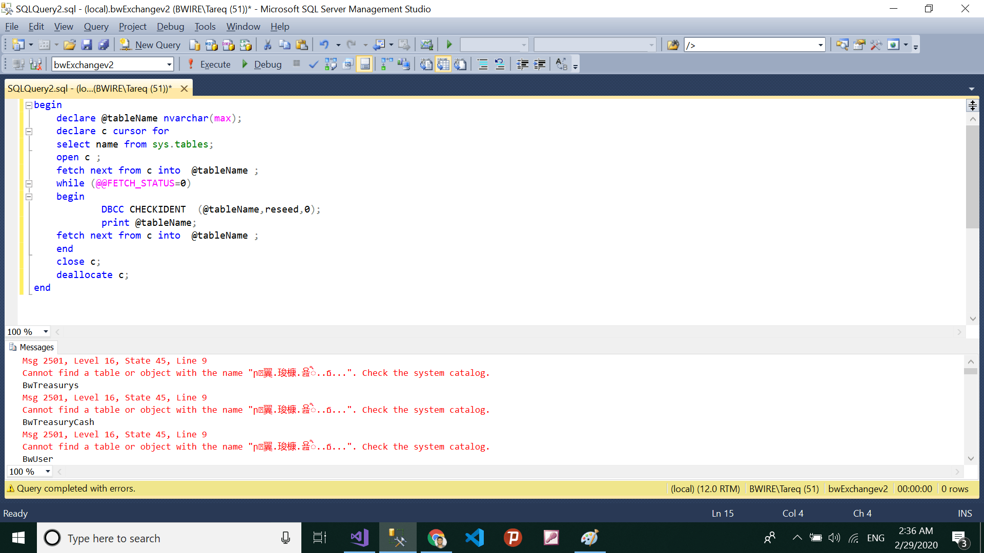 sql server how to use name from sys.Table in Tsql to reseed the