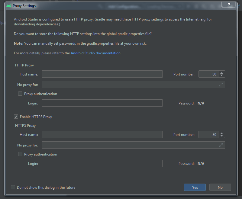 Proxy Settings at Android Studio first time startup Stack Overflow