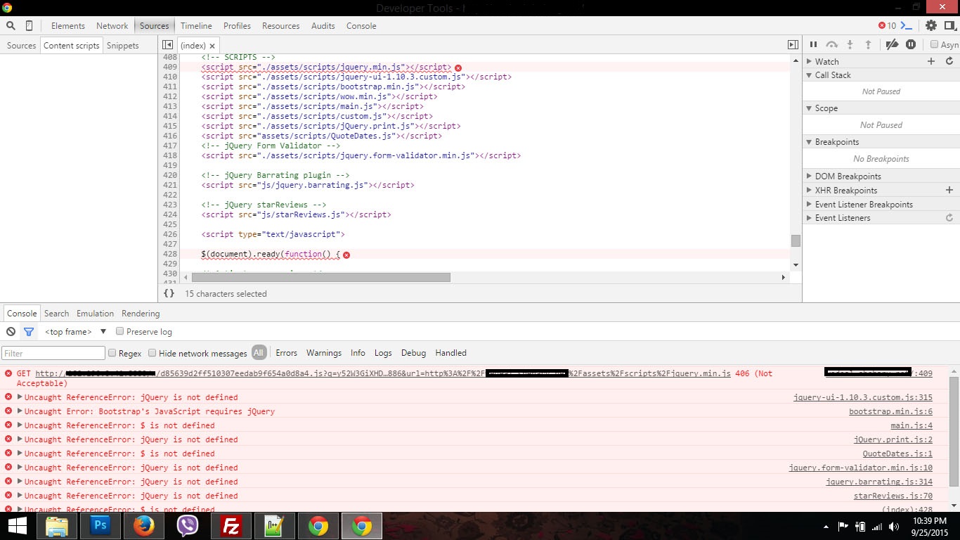 jquery Failed to load resouce the server responded with a status of