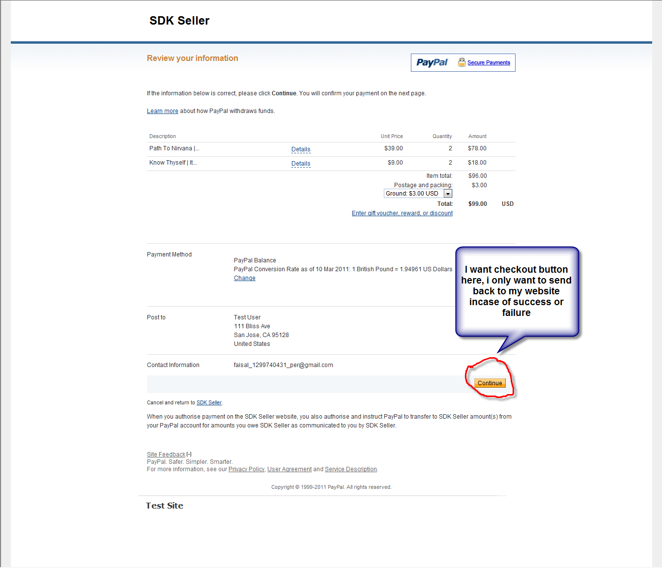 paypal express checkout checkout button on review information page