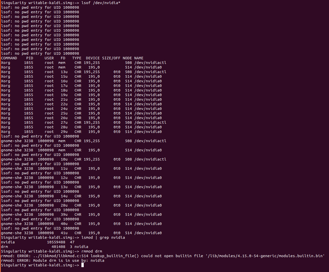 其他 在单个容器中安装驱动程序后，nvidiasmi无法正常工作 糯米PHP