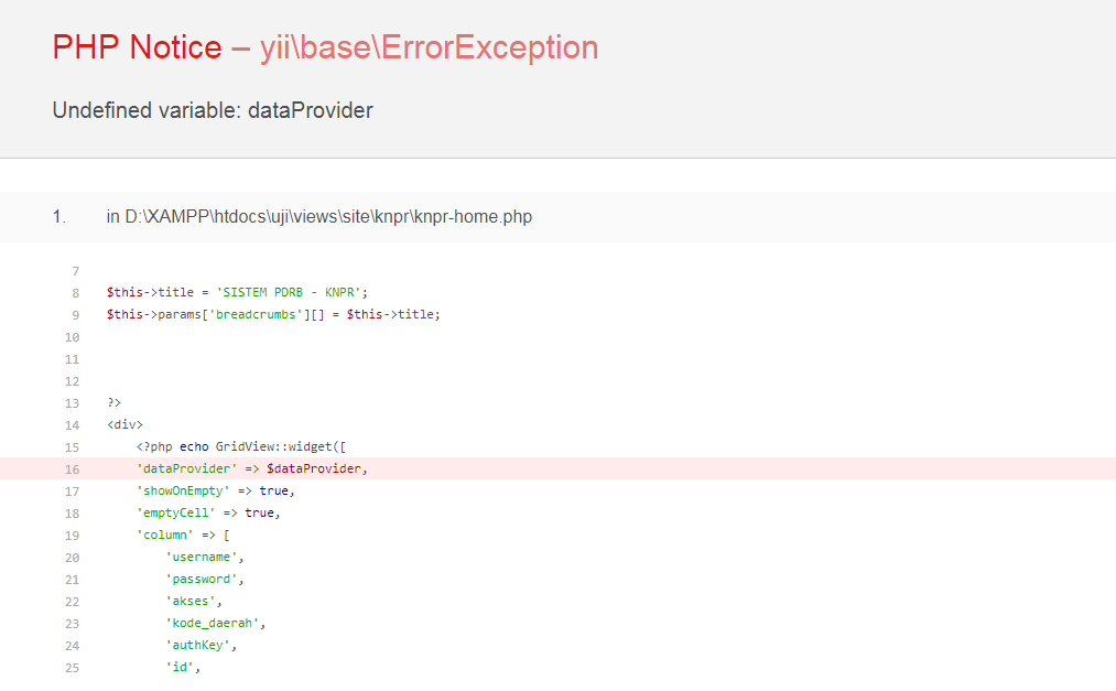 php Undefined variable dataProvider in yii2 kartik grid Stack Overflow