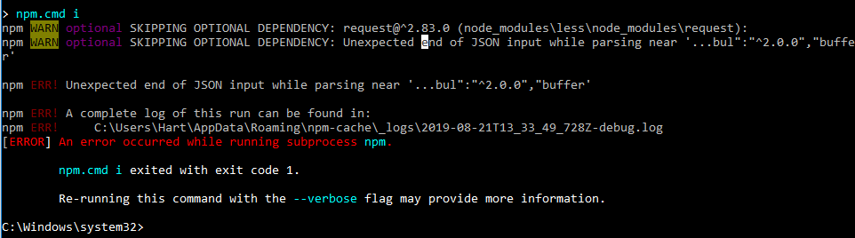 terminal Start new ionic app with tab using cmd is not working