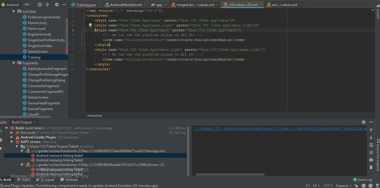 android Resource linking faild Stack Overflow