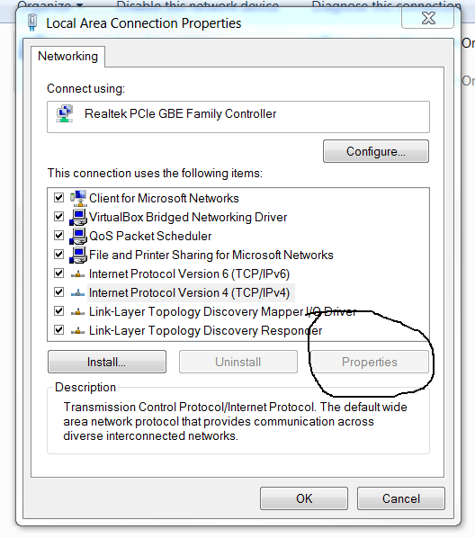 windows 7 Can't access properties of my network adapter