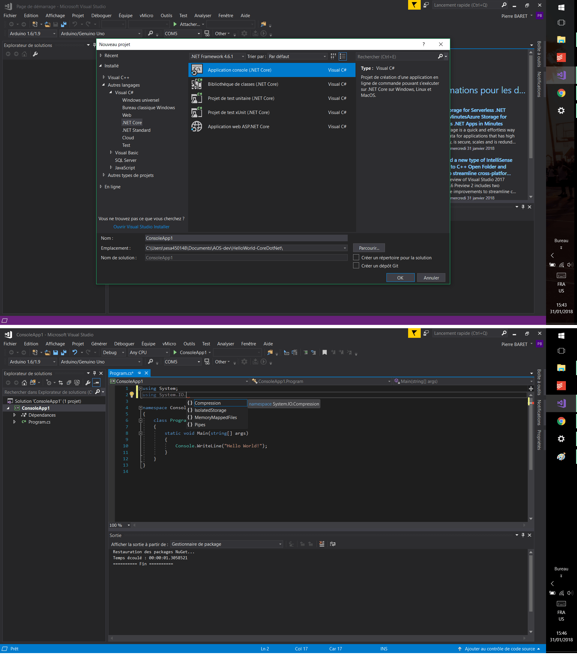visual studio 2017 Create a C project using System.IO.Ports