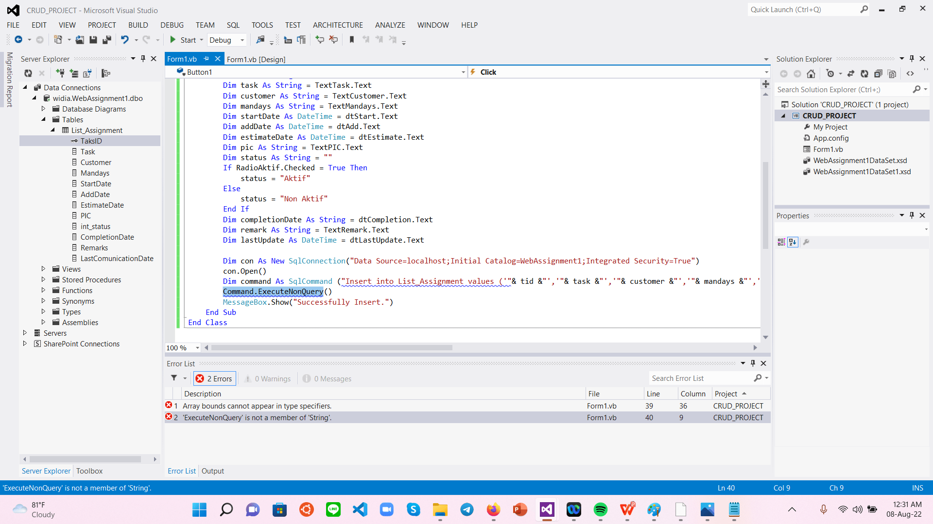 How can I fix the error "array bounds cannot appear in