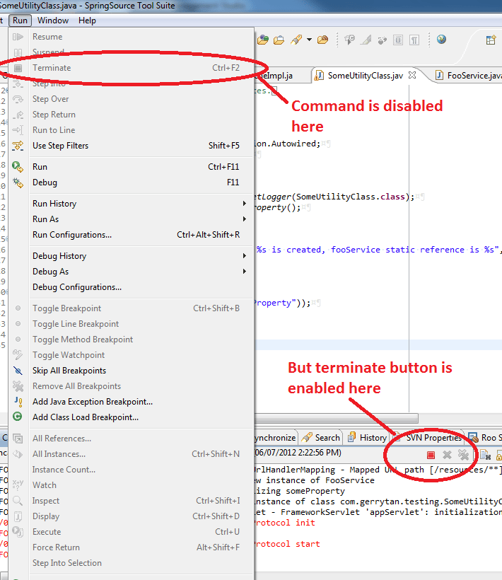 keyboard shortcuts What is the short cut in eclipse to terminate