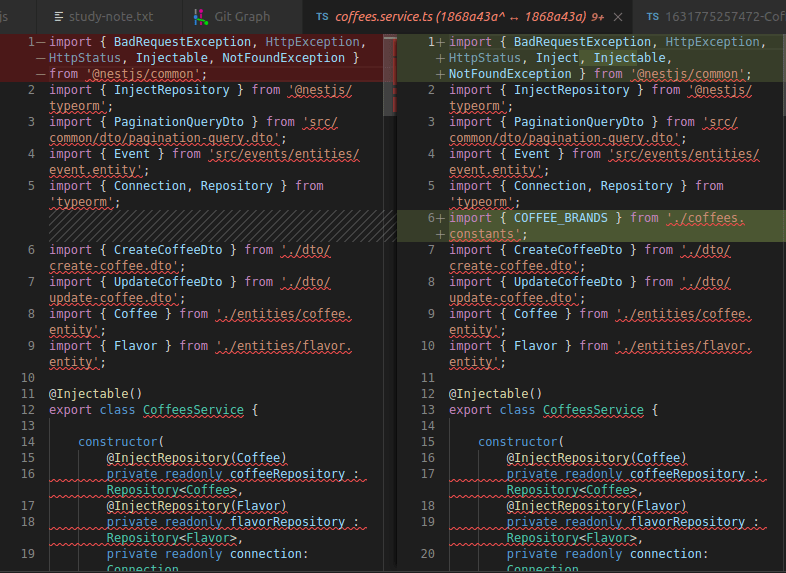 typescript VSCode Gitlens Difftool show error with red underline but