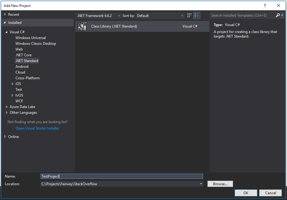c How to prevent Visual Studio from targeting new class library