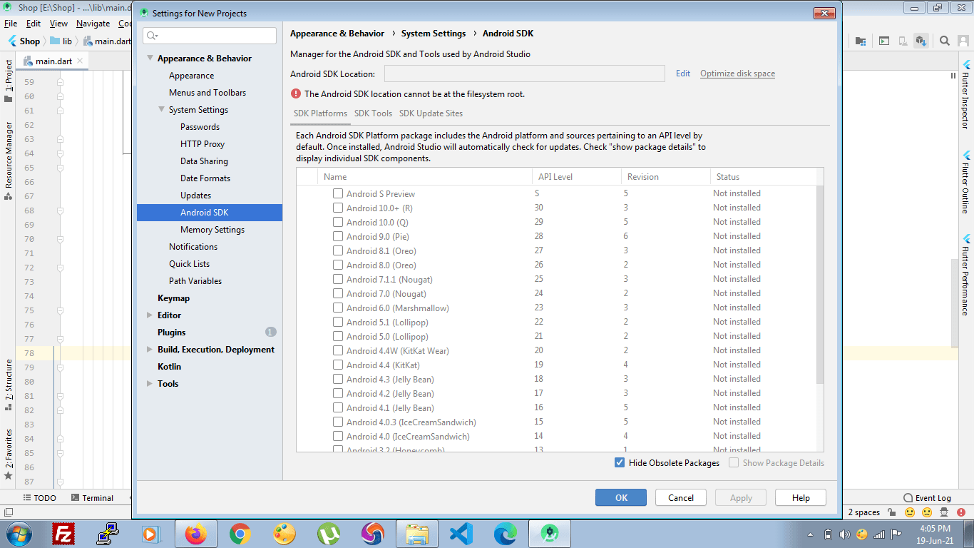 The android sdk location cannot be at the filesystem root Stack Overflow