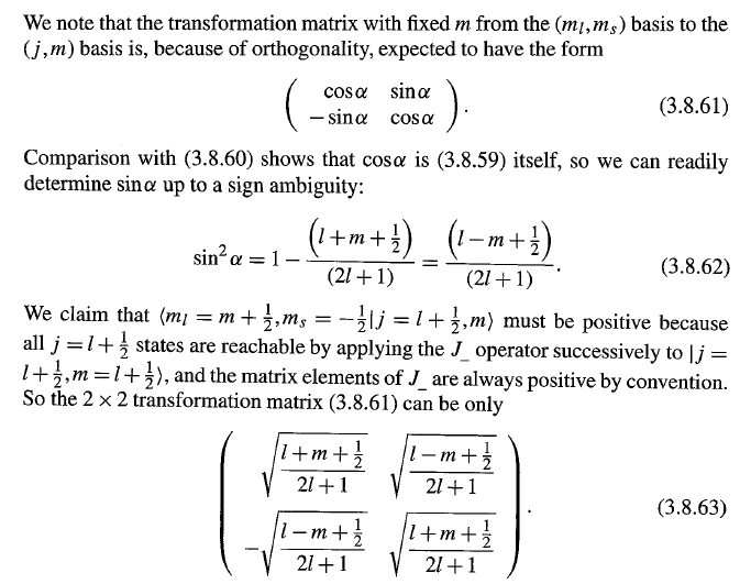 quantum mechanics Explanation of the sign of ClebschGordan