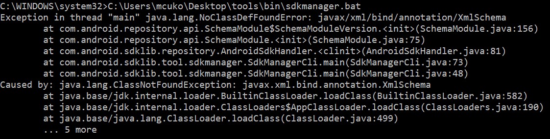 android Can't run sdkmanager.bat, error message JAVA_HOME is not set