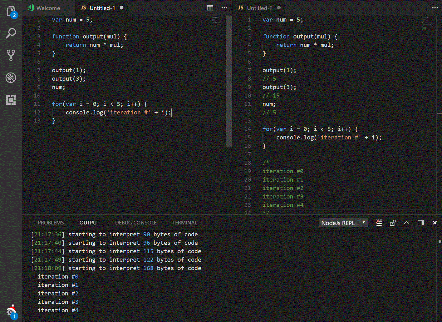 execute javascript (node.js) code right from Visual Studio in REPL