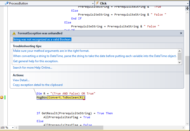 logical operators Conversion From String to Boolean Stack