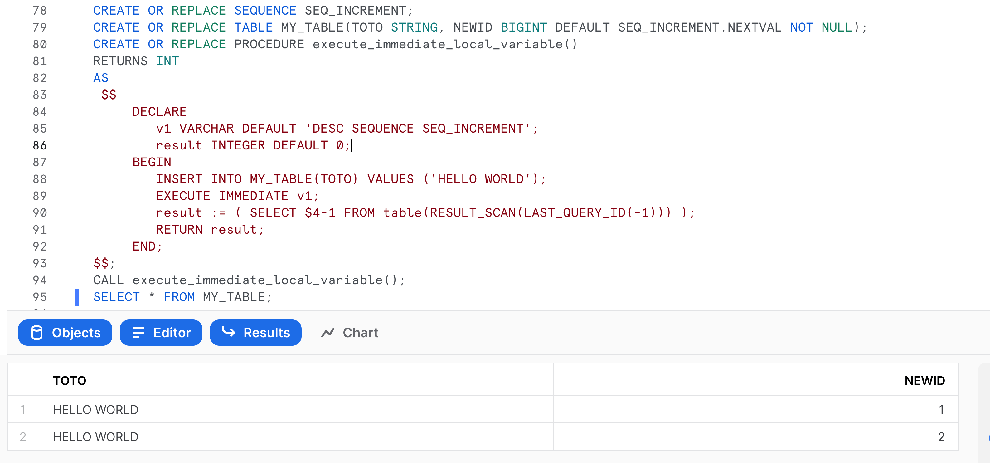 Retrieving autoincrement value in Snowflake SQL Scripting? Stack Overflow