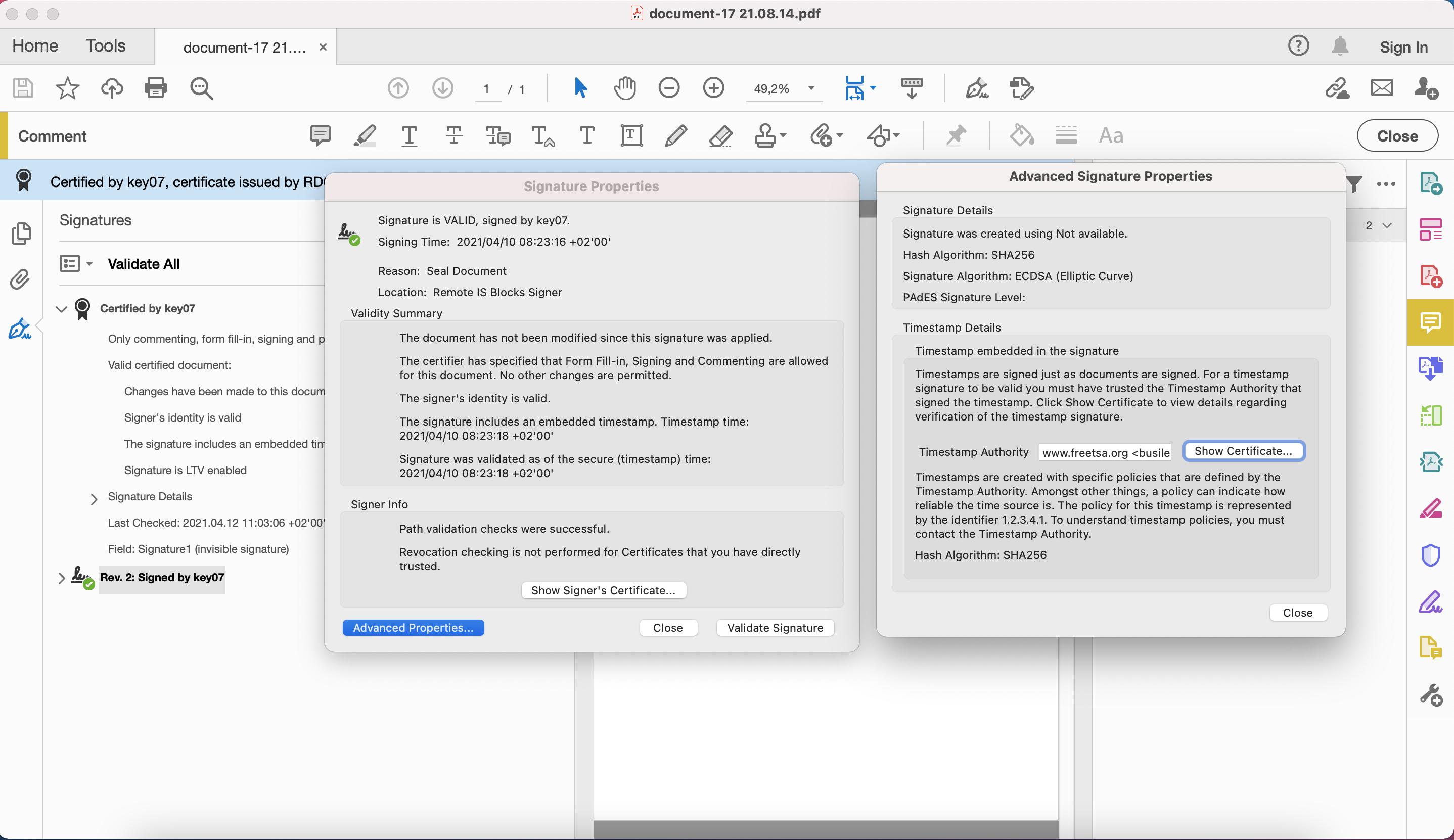How to valide an e-signature with Adobe Acrobat Reader