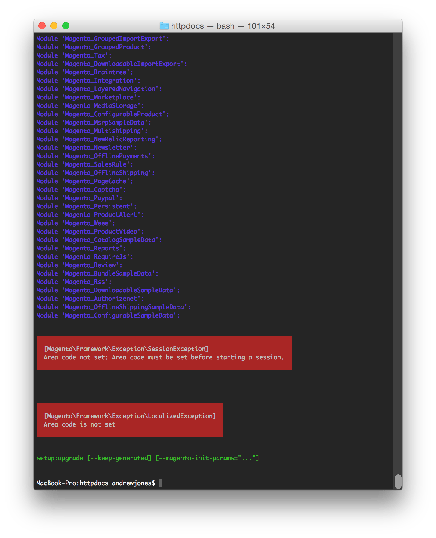 php Magento 2 'Area code not set' after adding sample data Stack Overflow