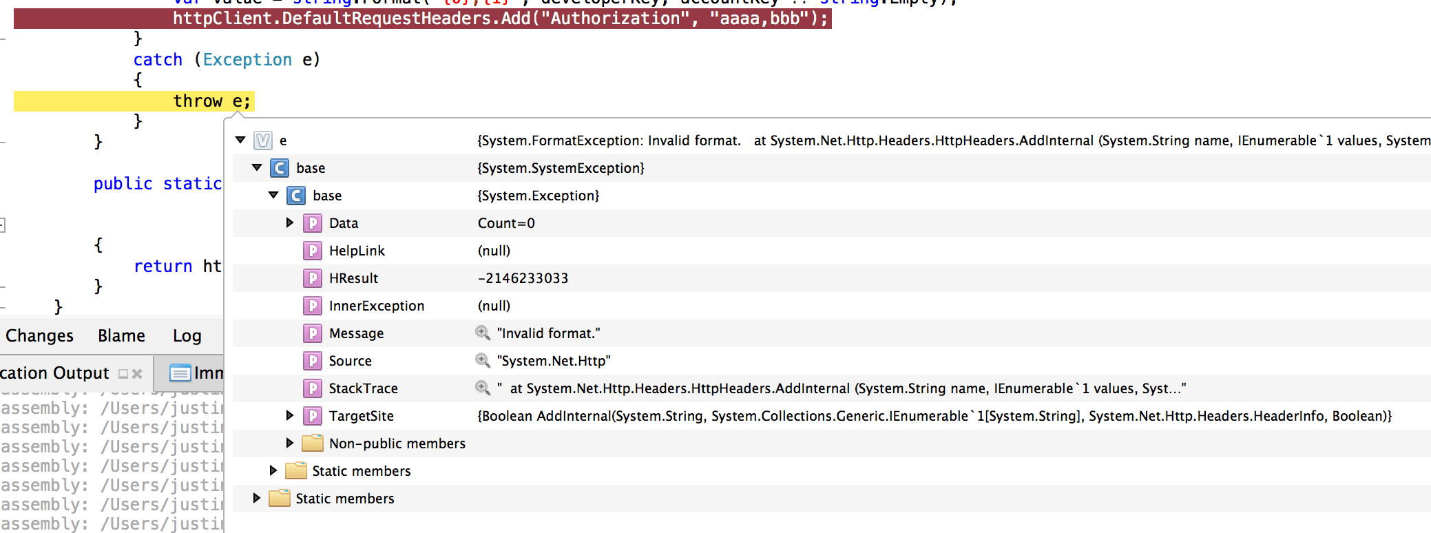 c instance throws an exception when