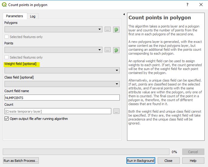 Count points in polygon (weighted) in QGIS 3 Geographic Information