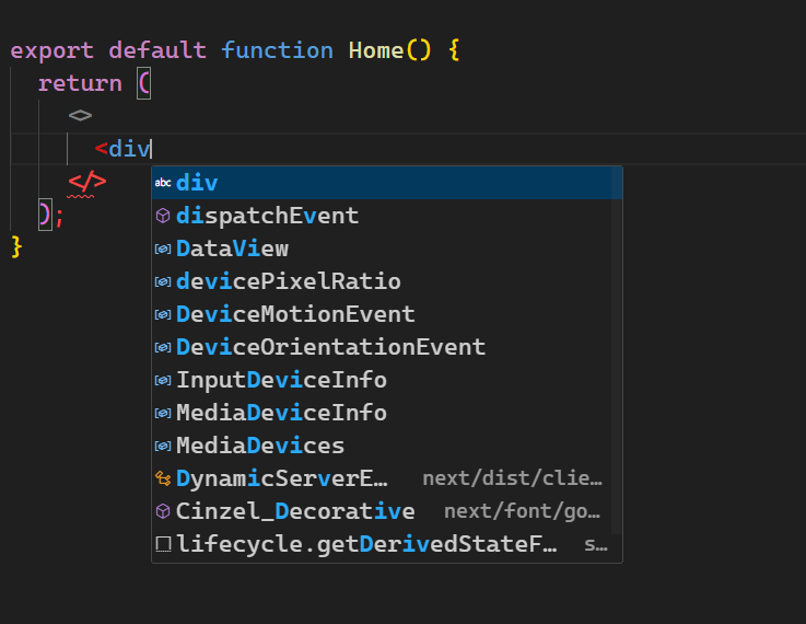 Next.JS jsx suggestion not working in VSCode Stack Overflow