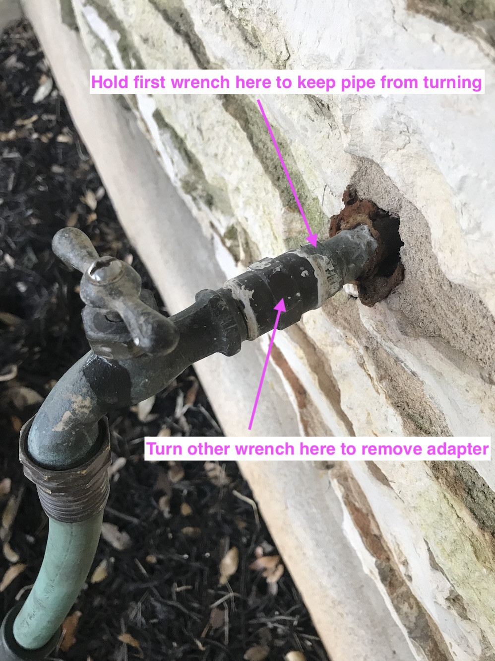plumbing Where to place wrenches to remove hose bib Home