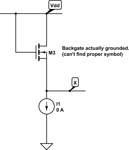 What sets the source voltage in this simple CMOS circuit if the current source is 0A