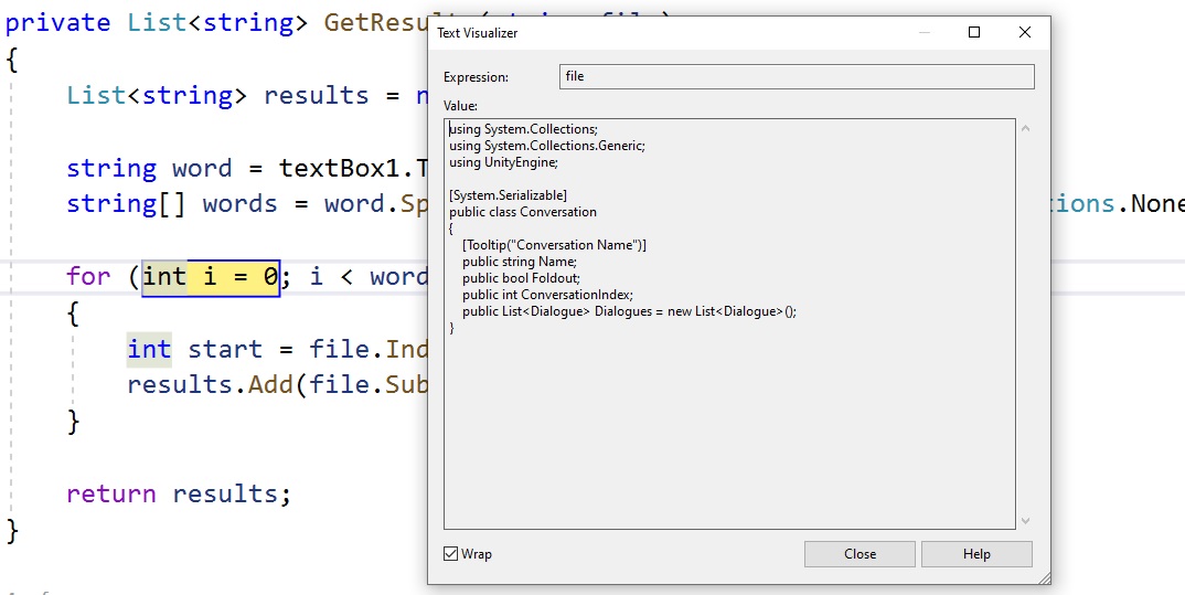 c How can I use indexof and substring to find words in a string